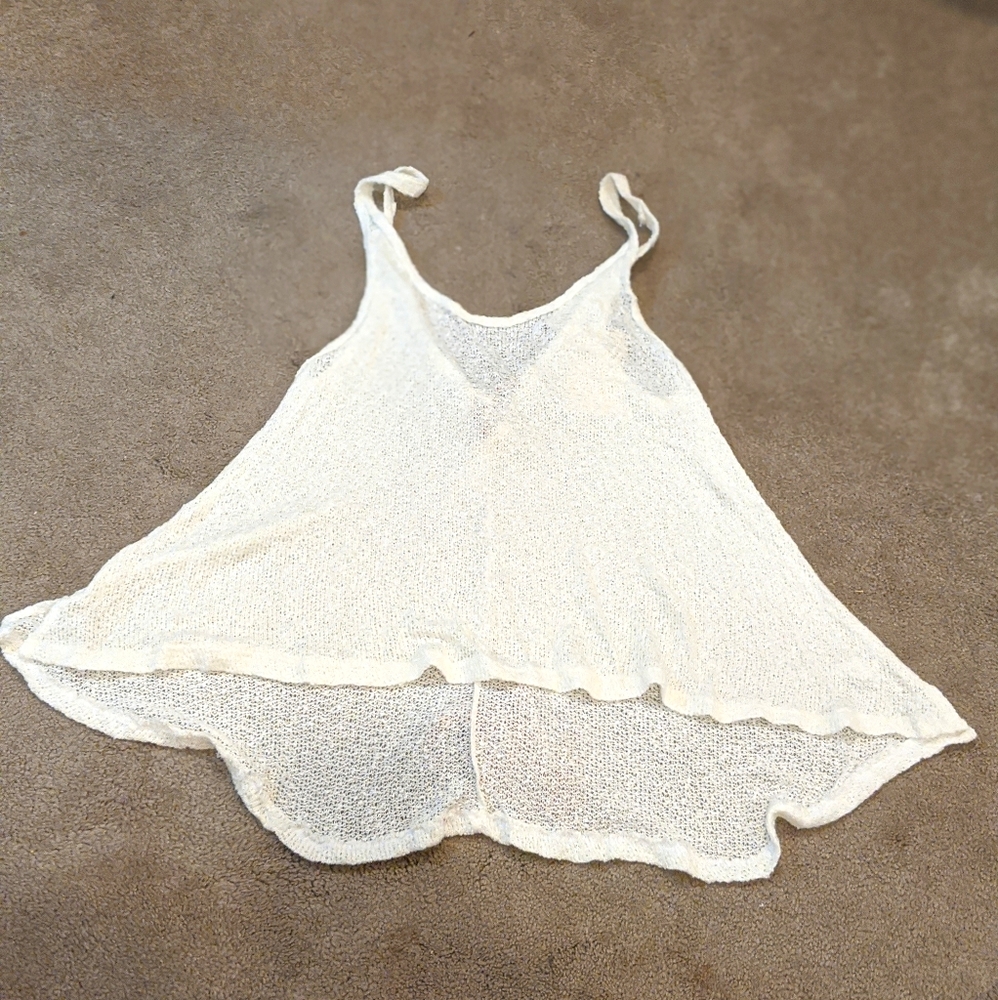 Sheer white woven tank with multicolor tie back
